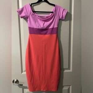 NWOT Susana Monaco Colorblock Off the Shoulder Body-Con Dress, Cosmo Sherbert